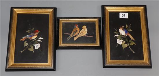 Three Italian pietra dura plaques, framed largest 19 x 12cm